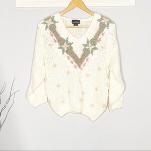 Vintage hunters run Vneck crochet knit sweater M